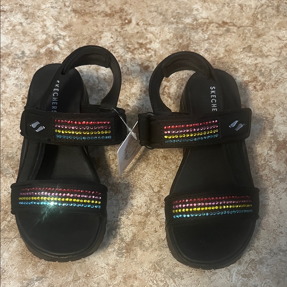 Skechers Kids' Black Sandals with Colorful Straps